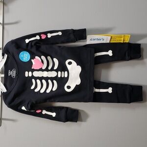 Carter's NWT Glow in the Dark Skeleton Shape with Pink Hearts 2-piece Pajama